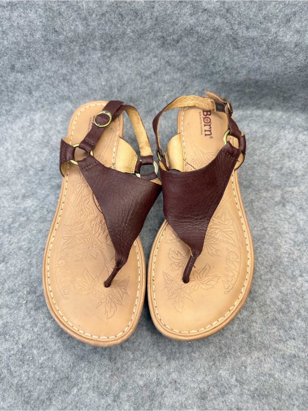 Born Women's Dark Brown Leather T-Strap Toe-Post Sandals